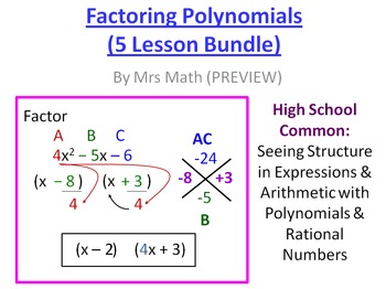 Preview of Factoring Polynomials Power Point 5-Lesson Pack