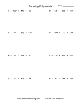 Preview of Factoring Polynomials Practice Worksheet Generator