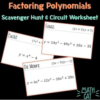Preview of Factoring Polynomials Scavenger Hunt & Circuit Worksheet