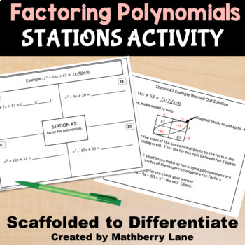 Preview of Factoring Polynomials Stations Activity Algebra Review Test Prep