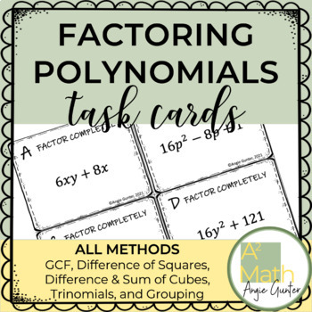 Preview of Factoring Polynomials Task Cards