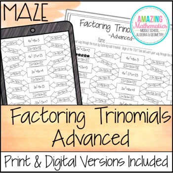 Preview of Factoring Polynomials (Trinomials) Worksheet - Advanced Maze Activity