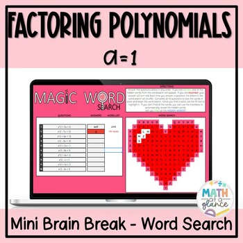 Preview of Factoring Polynomials Valentine's Math Activity  (Trinomials a=1) 