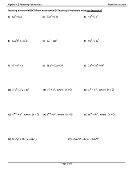 Preview of Factoring Polynomials Worksheet