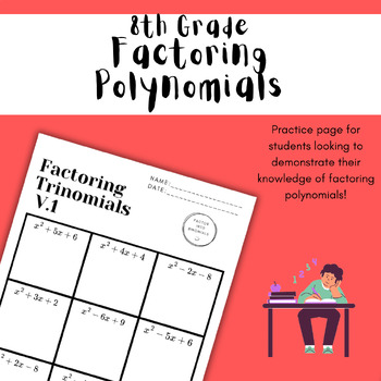 Preview of Factoring Polynomials Worksheet - 8th Grade Middle School Math