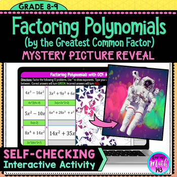 Preview of Factoring Polynomials by the GCF Fun Mystery Art Reveal