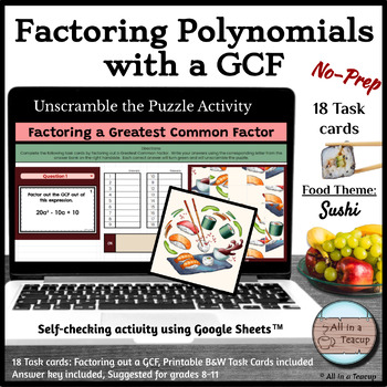 Preview of Factoring Polynomials with a GCF Unscramble Sushi Puzzle Activity
