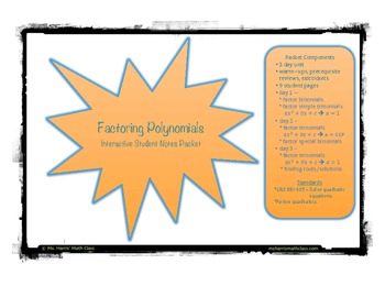 Preview of Factoring Polynomials/Quadratics - Student Interactive Notes Packet