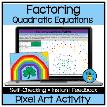 Preview of Factoring Quadratic Equations Digital Pixel Art Activity for St. Patrick’s Day