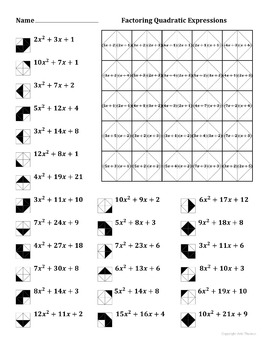 Factoring Quadratic Expressions Color Worksheet 4 by Aric Thomas