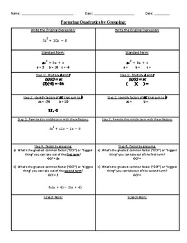 Preview of Factoring Quadratic (Grouping) Graphic Organizer