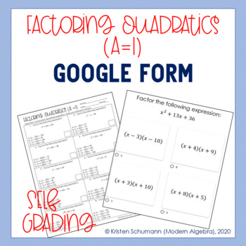Preview of Factoring Quadratics (A = 1) Self Grading Google Form Distance Learning