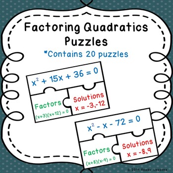 Preview of Solving Quadratic Equations by Factoring Activity Game Puzzles Find X Intercepts