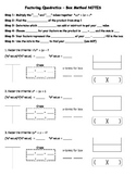 Factoring Quadratics Box Method NOTES