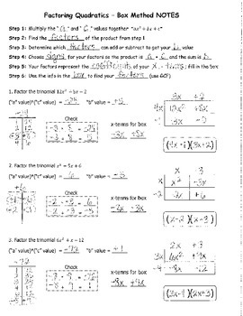 Preview of Factoring Quadratics Box Method NOTES KEY