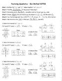 Factoring Quadratics Box Method NOTES KEY