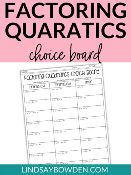 Preview of Factoring Quadratics Choice Board