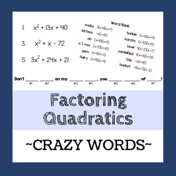 Preview of Factoring Quadratics - Crazy Words Activity