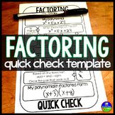 Factoring Quadratics Quick Check Algebra Template