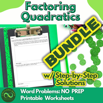Preview of Factoring Quadratics Word Problems Bundle - NO PREP w/ Step-by-Step Solutions