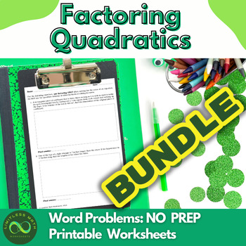 Preview of Factoring Quadratics Word Problems Bundle - Printable Worksheets