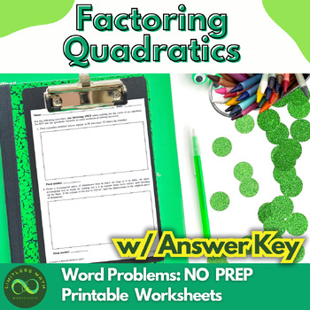 Preview of Factoring Quadratics Word Problems - NO PREP Worksheet w/ Answer Key Part 1