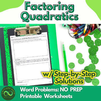 Preview of Factoring Quadratics Word Problems - NO PREP w/ Step-by-Step Solutions Part 1