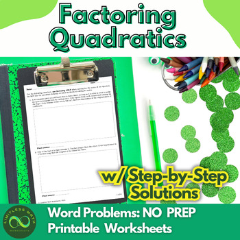 Preview of Factoring Quadratics Word Problems - NO PREP w/ Step-by-Step Solutions Part 2