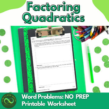 Preview of Factoring Quadratics Word Problems - Printable Worksheet Part 2