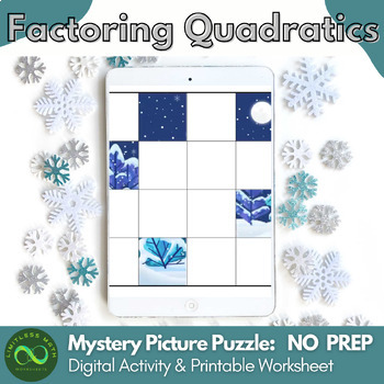 Preview of Factoring Quadratics Word Problems - Self-checking Winter Mystery Picture Puzzle
