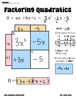 Preview of Factoring Quadratics by Box Method Template for Whiteboard Doodle Note Exemplar