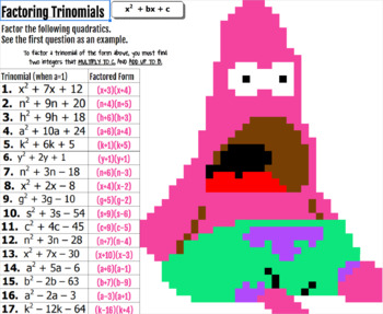 Preview of Factoring Quadratics when a=1 Digital Coloring Activity