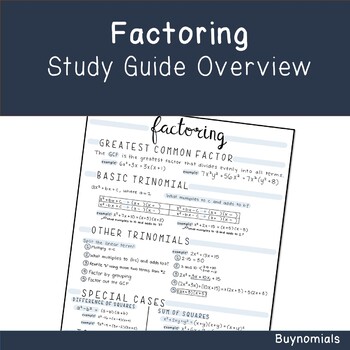 Preview of Factoring Reference Sheet / Study Guide