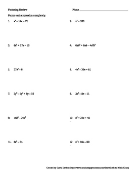 Preview of Factoring Review