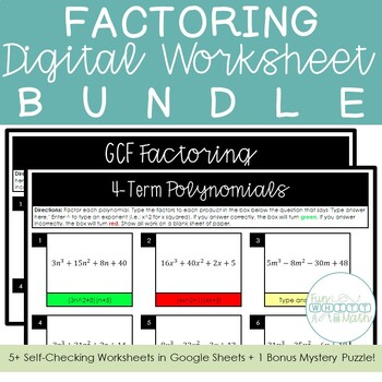 Preview of Factoring Self-Checking Digital Worksheets Bundle