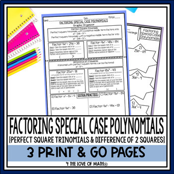 Preview of Factoring Special Case Polynomials Guided Notes and Activity Pages No Prep
