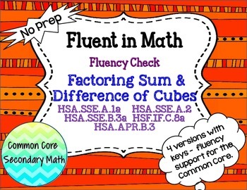 Preview of Factoring Sum & Difference of Cubes Fluency Check : No Prep Fluent in Math
