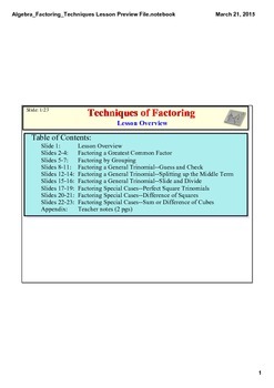 Preview of Factoring Techniques Lesson