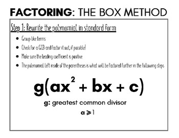 Preview of Factoring: The Box Method BW (Printable Flyer)