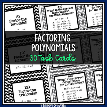 Preview of Factoring Polynomials Activity: 30 Task Cards