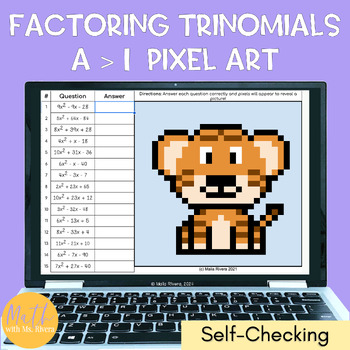 Preview of Factoring Trinomials A not 1 Pixel Art Digital Activity for Algebra 1