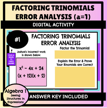 Preview of Factoring Trinomials Digital Error Analysis Activity (a=1)