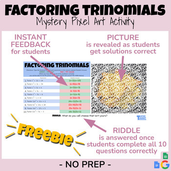 Preview of Factoring Trinomials (Digital Mystery Pixel Art) - FREEBIE