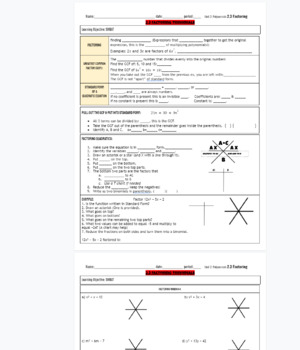 Preview of Factoring Trinomials / Factor Quadratic Equations fillable notes