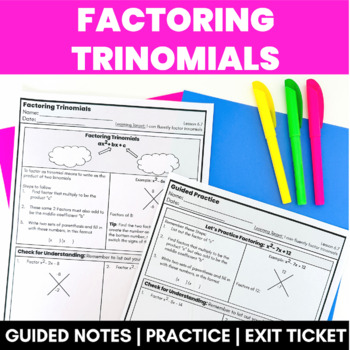 Preview of Factoring Trinomials Guided Notes Practice Exit Ticket Algebra 1 Sped Scaffold
