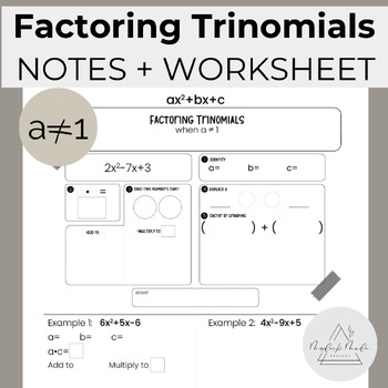 Preview of Factoring Trinomials Guided Notes + Worksheets | a is not 1