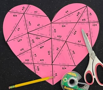 sheet 3 grade math (Heart Puzzle) Factoring Trinomials  Shaped by Lisa