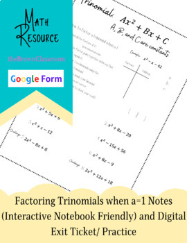 Preview of Factoring Trinomials Notes and Practice (FREEBIE)