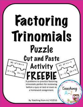 Preview of Factoring Trinomials Puzzle Activity FREEBIE