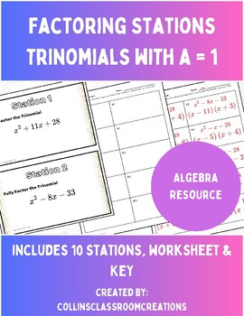 Preview of Factoring Trinomials Stations | a = 1